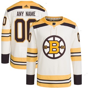  Boston Bruins adidas 100th Anniversary Primegreen Authentic Custom Jersey - Cream