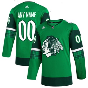  Chicago Blackhawks adidas St. Patrick's Day Authentic Custom Jersey - Kelly Green